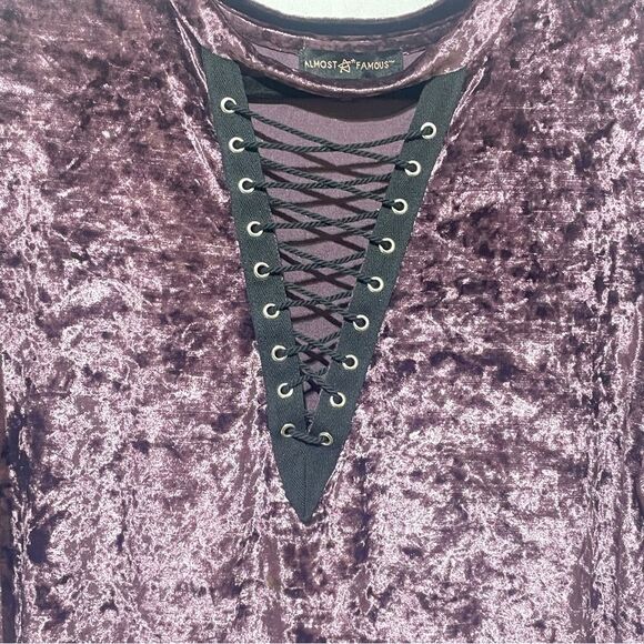 Dark Purple Whimsygoth Velvet Lace-Up V-neck Cut Out Micro Mini Dress - Picture 7 of 11